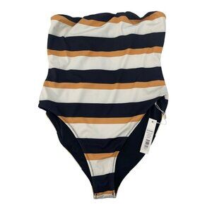 Caroline Constas $280 Large Strapless Priya One Piece Striped Swimsuit NEW